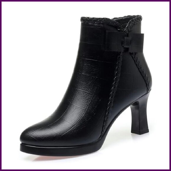 Pointed Toe Ankle Boots Side Zip Kitten Heel Fur Lined Winter Dress Booties - Picture 1 of 7